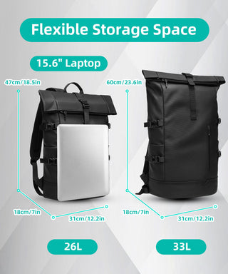 【バックパック】防水 ロールトップ ビジネス 26L-33L 15.6インチ【BP-0001】